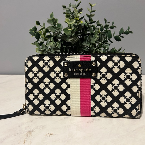 Kate Spade Black and Cream Wallet with Pink Stripe - Picture 2 of 4